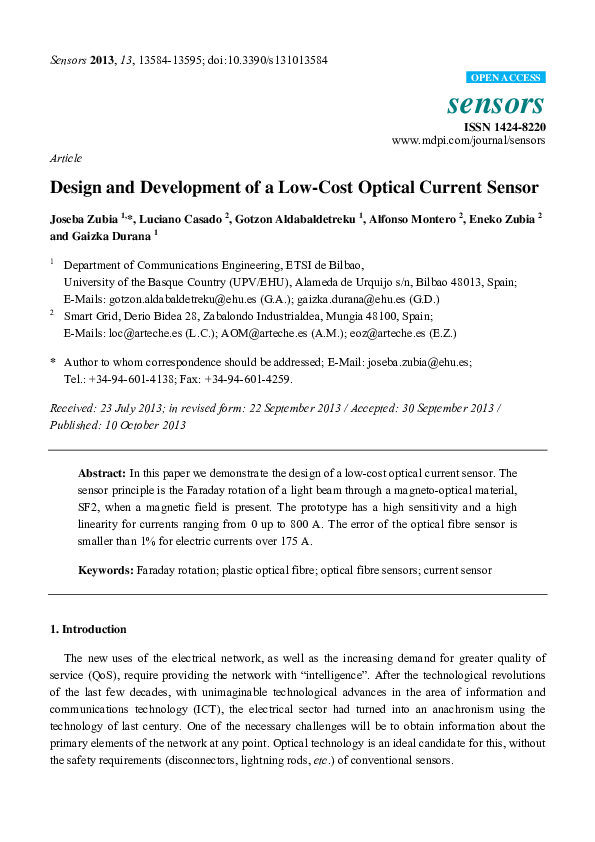 (PDF) Design and Development of a Low-Cost Optical Current Sensor