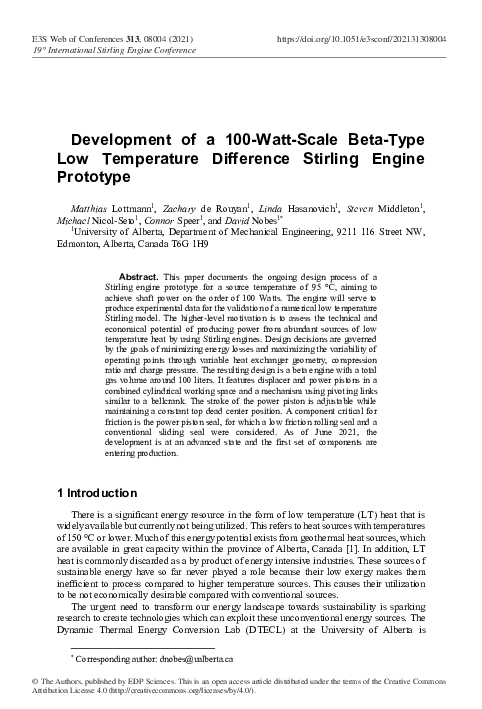 (PDF) Development of a 100-Watt-Scale Beta-Type Low Temperature ...