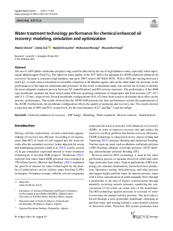 (PDF) Water treatment technology performance for chemical enhanced oil