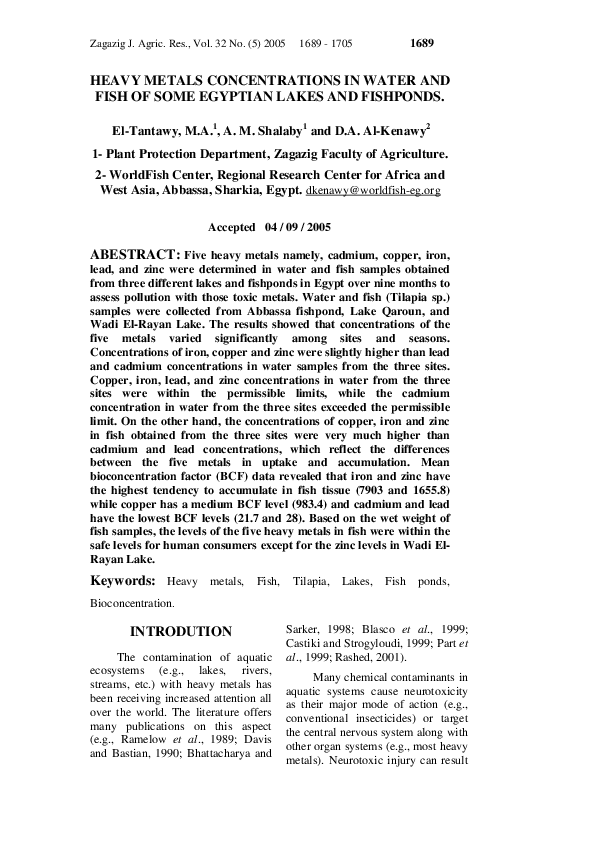 (PDF) Heavy metals concentrations in water and fish of some Egyptian ...