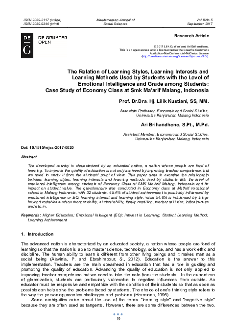 (PDF) The Relation of Learning Styles, Learning Interests and Learning ...