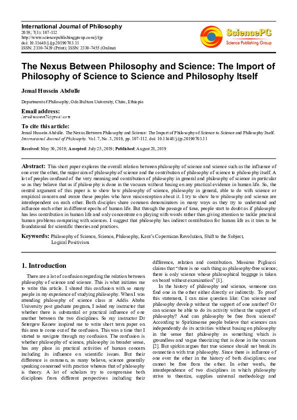 (PDF) The Nexus Between Philosophy and Science: The Import of ...