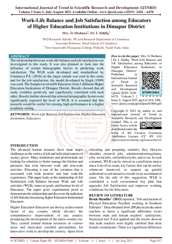 (PDF) Work-Life Balance and Job Satisfaction among Educators of Higher ...