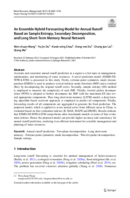 (PDF) An Ensemble Hybrid Forecasting Model for Annual Runoff Based on ...