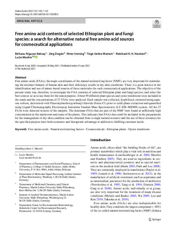 (PDF) Free amino acid contents of selected Ethiopian plant and fungi ...