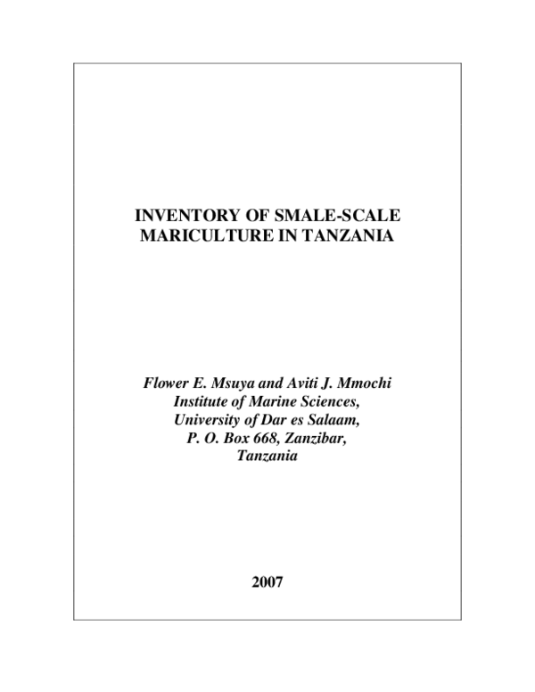 (PDF) Inventory of Smale-Scale Mariculture in Tanzania