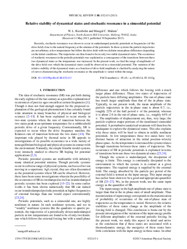 (PDF) Relative stability of dynamical states and stochastic resonance ...