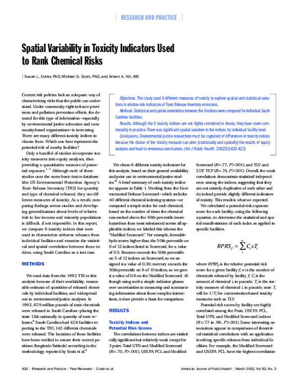 (PDF) Spatial Variability in Toxicity Indicators Used to Rank Chemical ...