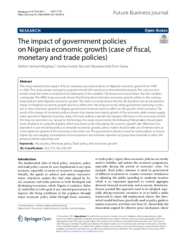 (PDF) The impact of government policies on Nigeria economic growth ...