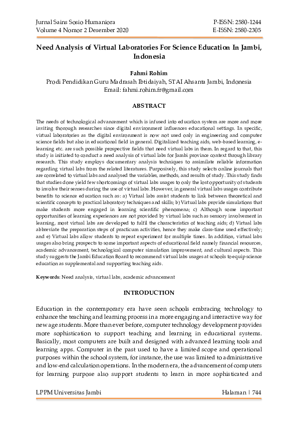 (PDF) Need Analysis of Virtual Laboratories For Science Education In ...