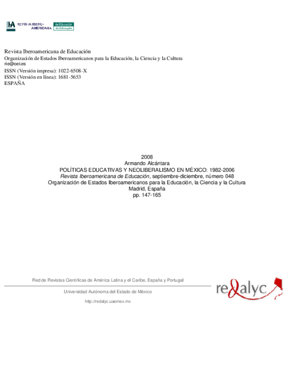 (PDF) Políticas educativas y neoliberalismo en México: 1982-2006
