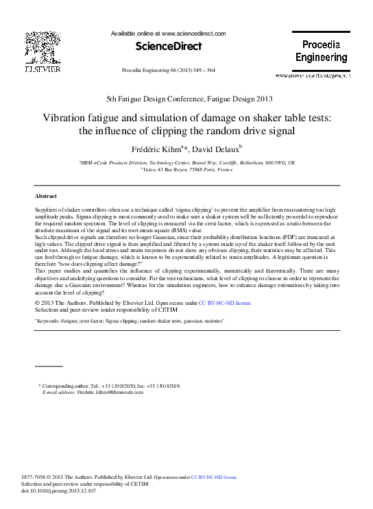 (PDF) Vibration Fatigue and Simulation of Damage on Shaker Table Tests ...