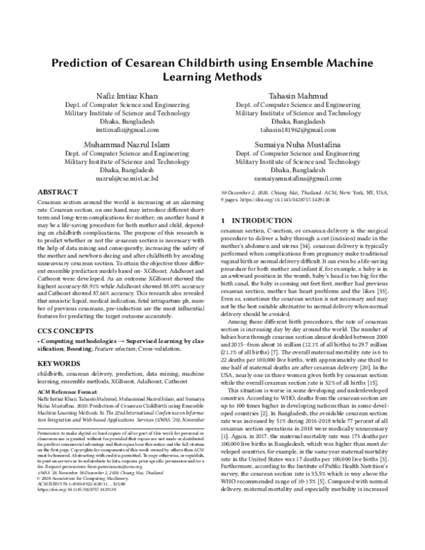 (PDF) Prediction of Cesarean Childbirth using Ensemble Machine Learning ...