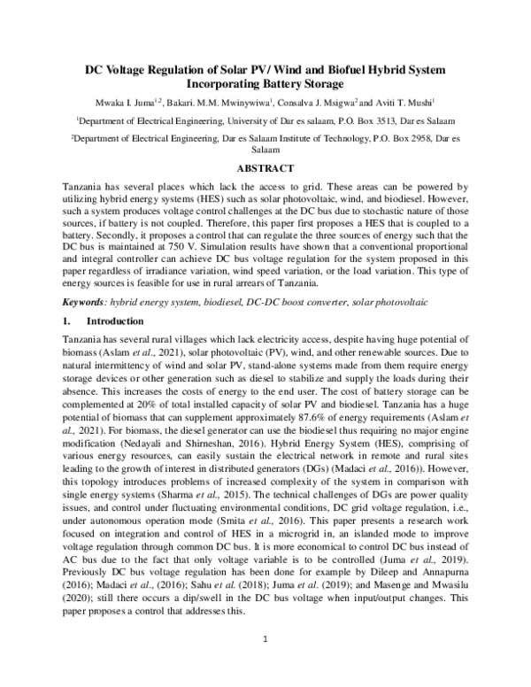 (PDF) DC Voltage Regulation of Solar PV/ Wind and Biofuel Hybrid System ...