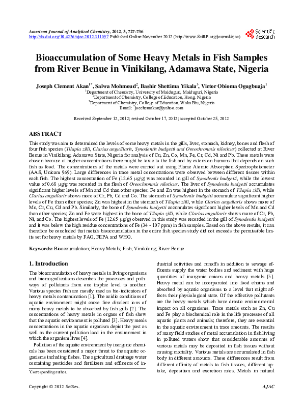 (PDF) Bioaccumulation of Some Heavy Metals in Fish Samples from River ...