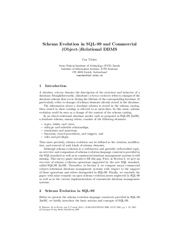 (PDF) Schema Evolution in SQL-99 and Commercial (Object-)Relational DBMS