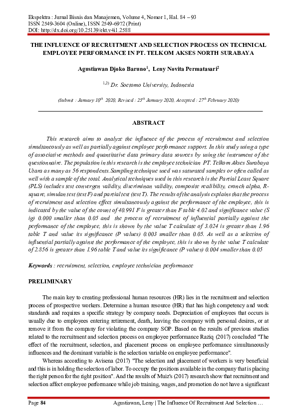 (PDF) The Influence of Recruitment and Selection Process on Technical ...