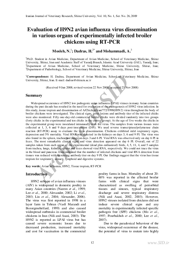 (PDF) Evaluation of H9N2 avian influenza virus dissemination in various ...