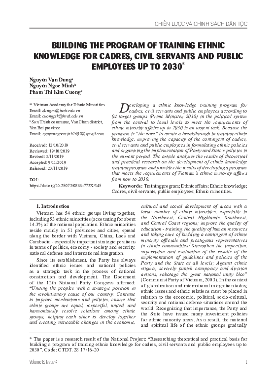 (PDF) Building the Program of Training Ethnic Knowledge for Cadres ...