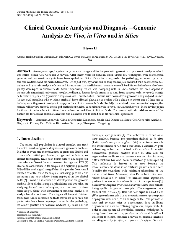 (PDF) Clinical Genomic Analysis and Diagnosis --Genomic Analysis Ex ...