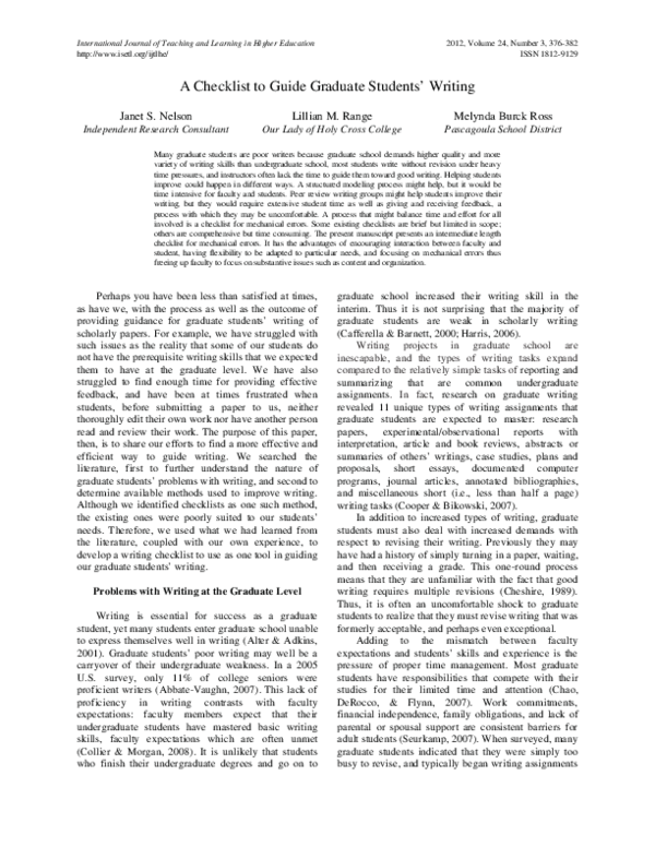 (PDF) A Checklist to Guide Graduate Students' Writing