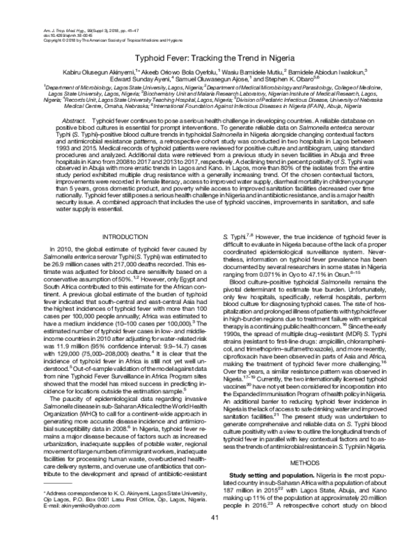 (PDF) Typhoid Fever: Tracking the Trend in Nigeria
