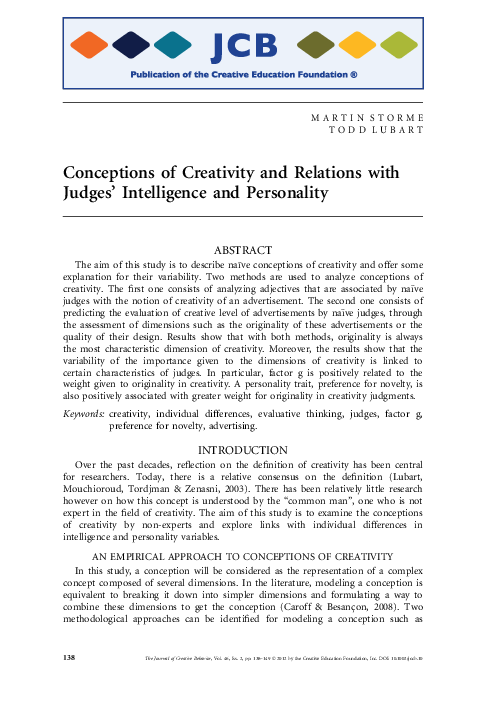 (PDF) Conceptions of Creativity and Relations with Judges' Intelligence ...