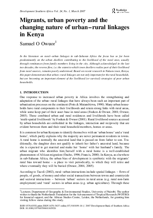 (PDF) Migrants, urban poverty and the changing nature of urban-rural ...
