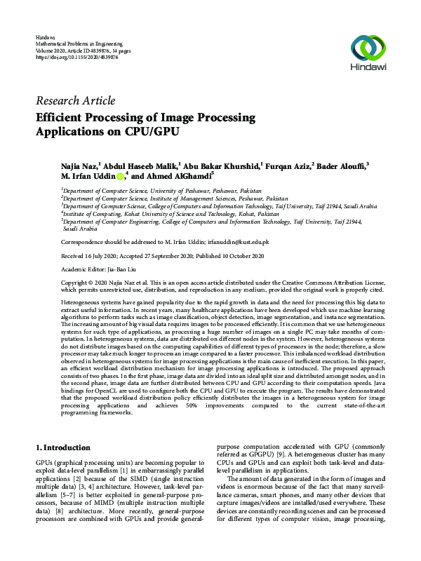 (PDF) Efficient Processing of Image Processing Applications on CPU/GPU