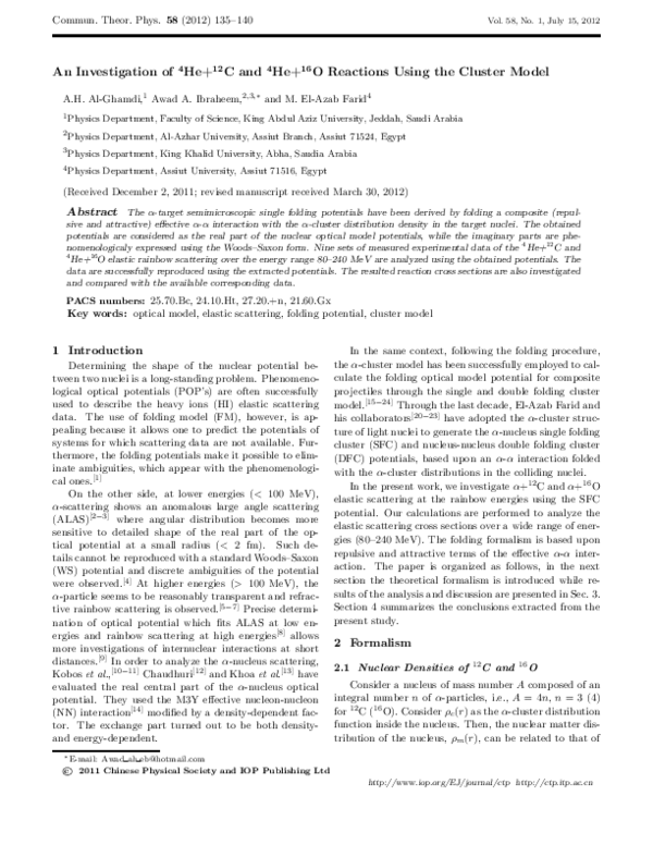 (PDF) An Investigation of 4 He+ 12 C and 4 He+ 16 O Reactions Using the ...