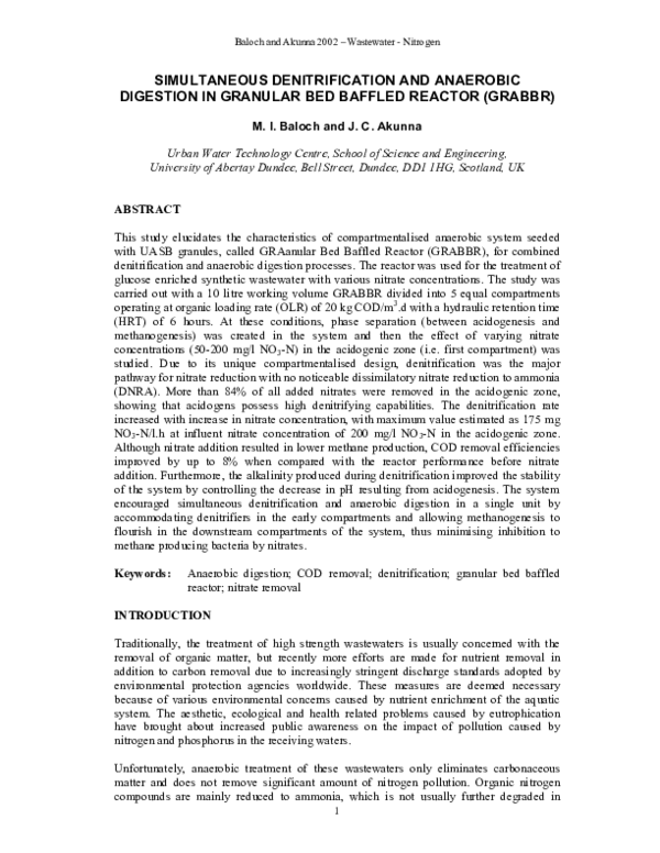 (PDF) Simultaneous Denitrification and Anaerobic Digestion in Granular ...