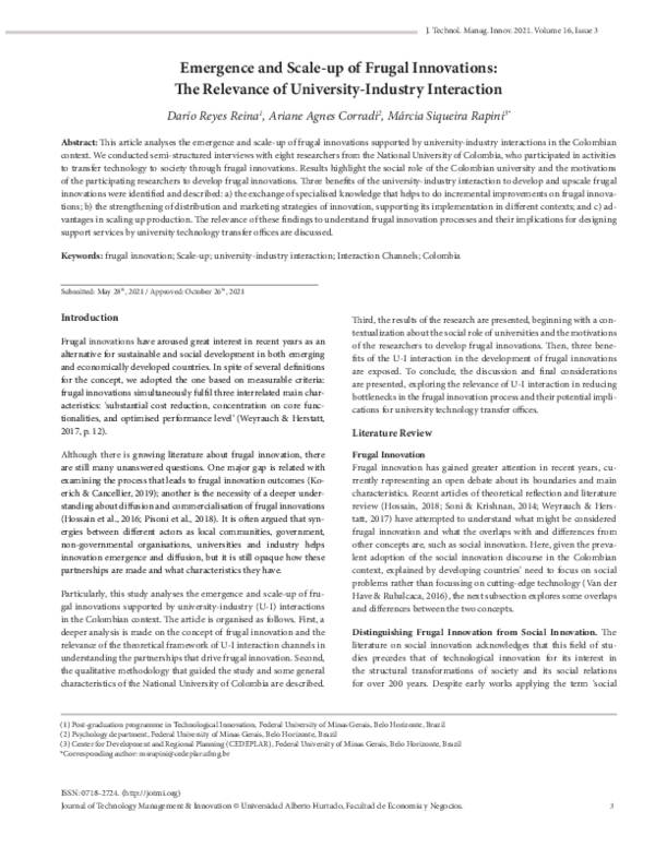 (PDF) Emergence and Scale-up of Frugal Innovations: The Relevance of ...