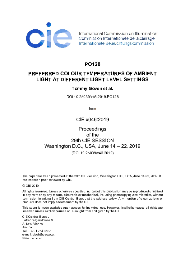 (PDF) Preferred Colour Temperatures of Ambient Light at Different Light ...