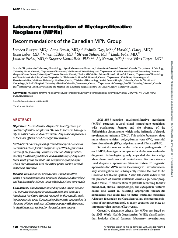 (PDF) Laboratory Investigation of Myeloproliferative Neoplasms (MPNs)