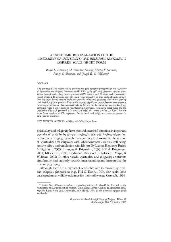 (PDF) A Psychometric Evaluation Of The Assessment Of Spirituality And ...