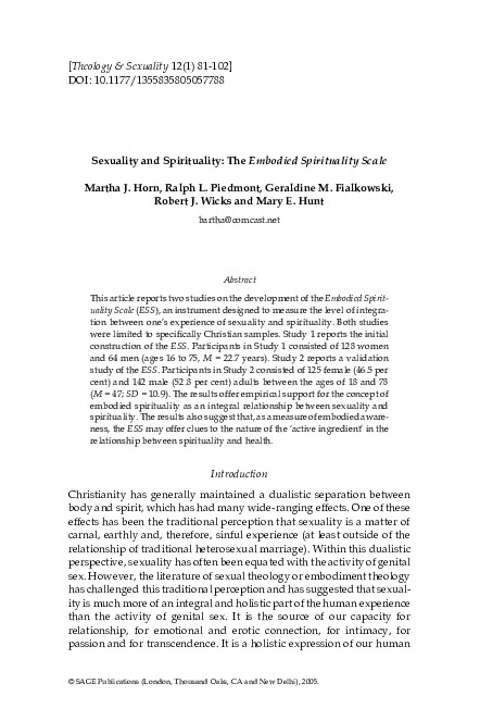 (PDF) Sexuality and Spirituality: TheEmbodied Spirituality Scale