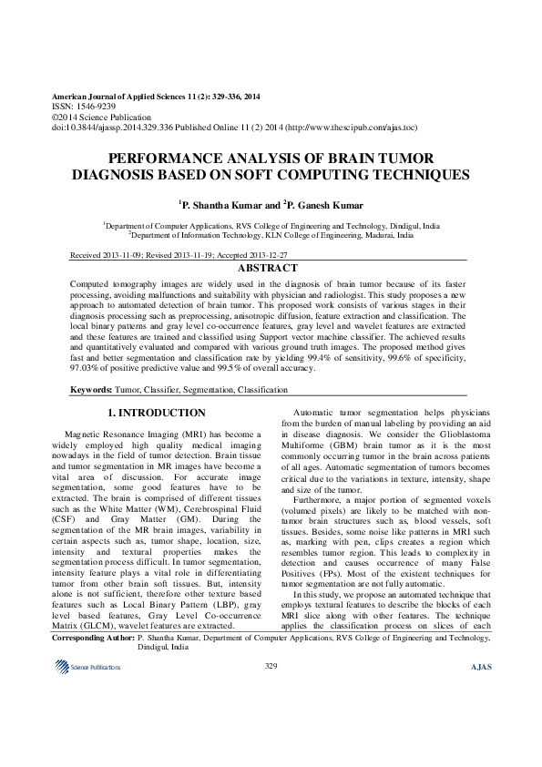 (PDF) Performance Analysis of Brain Tumor Diagnosis Based on Soft ...