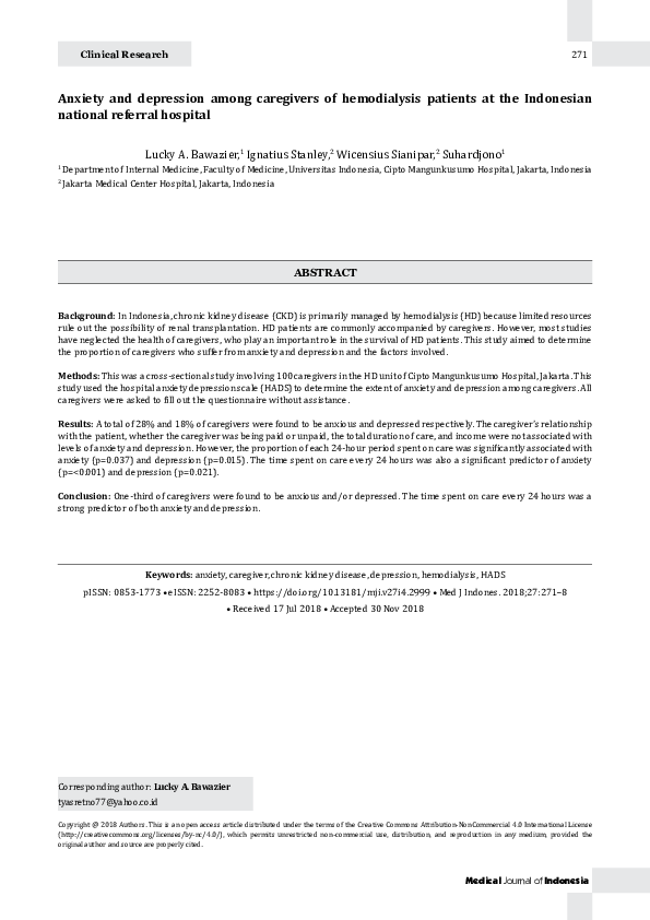 (PDF) Anxiety and depression among caregivers of hemodialysis patients ...