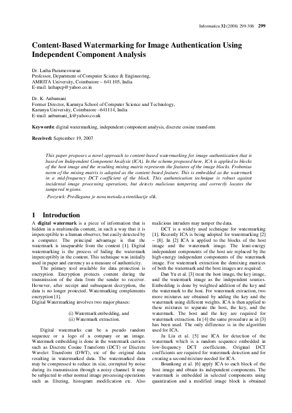(PDF) Content-Based Watermarking for Image Authentication