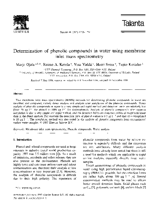 (PDF) Determination of phenolic compounds in water using membrane inlet ...