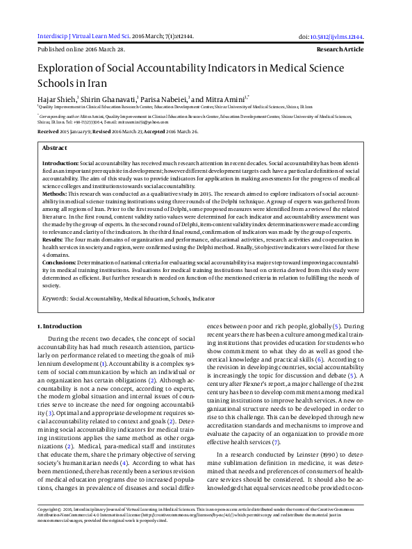 (PDF) Exploration of Social Accountability Indicators in Medical ...