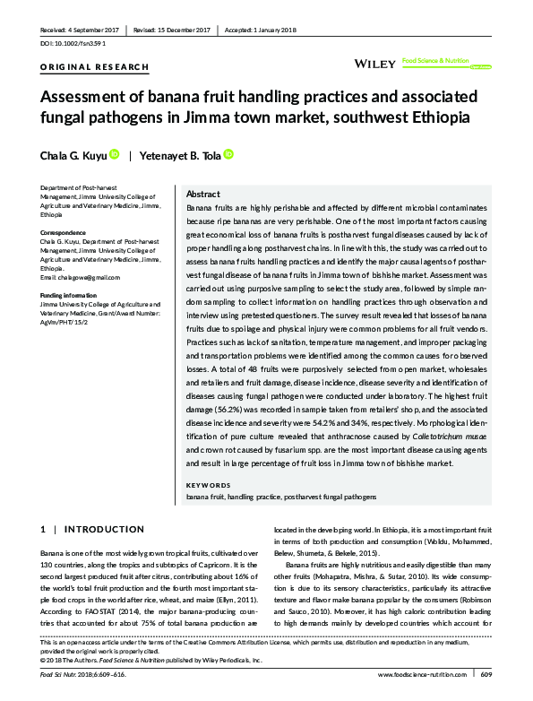 (PDF) Assessment of banana fruit handling practices and associated ...