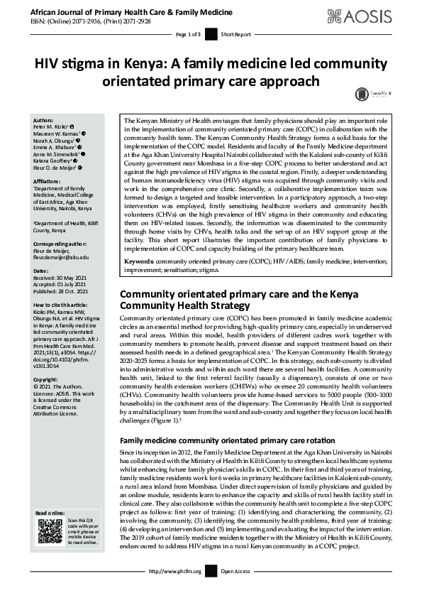 (PDF) HIV stigma in Kenya: A family medicine led community orientated ...