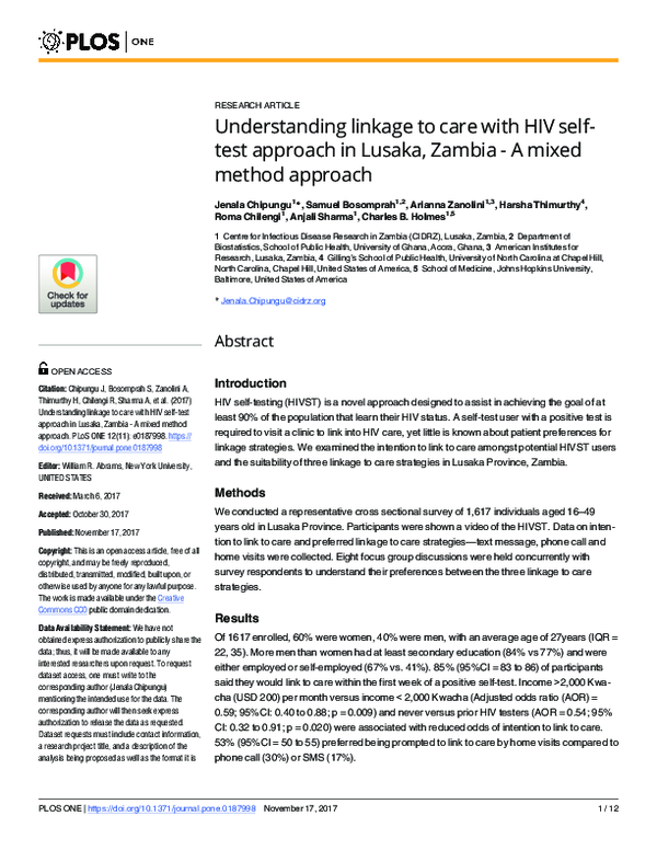 (PDF) Understanding linkage to care with HIV selftest approach in