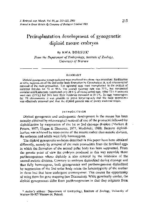 (PDF) Preimplantation development of gynogenetic diploid mouse embryos