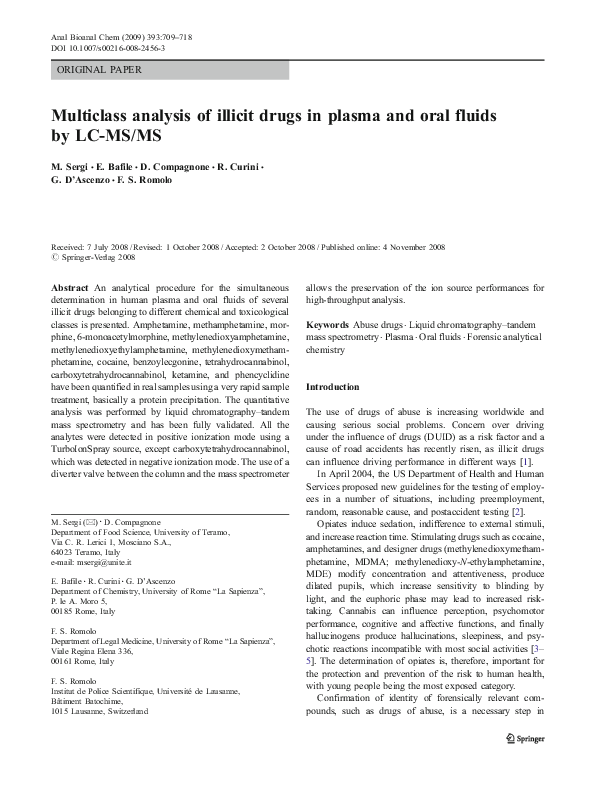 (PDF) Multiclass analysis of illicit drugs in plasma and oral fluids by ...