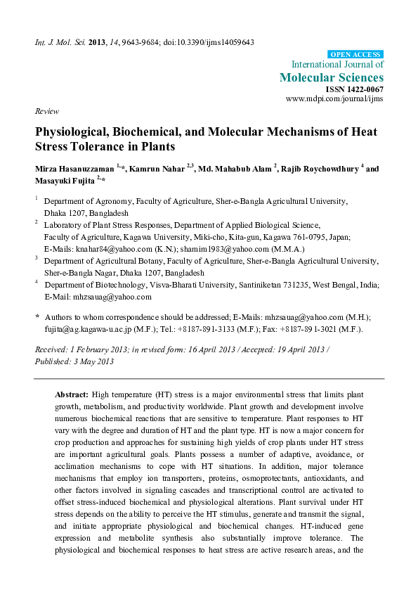 (PDF) Physiological, Biochemical, and Molecular Mechanisms of