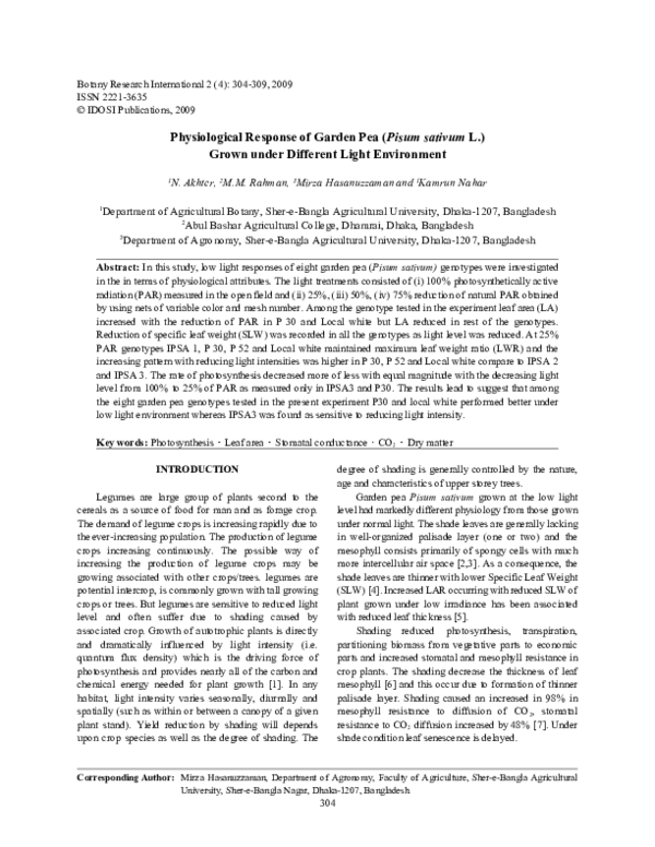 (PDF) Physiological Response of Garden Pea (Pisum sativum L.) Grown ...
