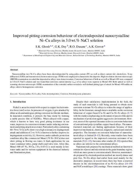 (PDF) Improved pitting corrosion behaviour of electrodeposited ...