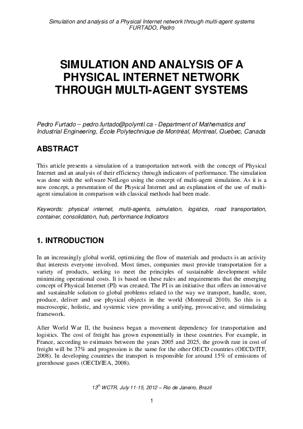 (PDF) Simulation and Analysis of a Physical Internet Network Through ...